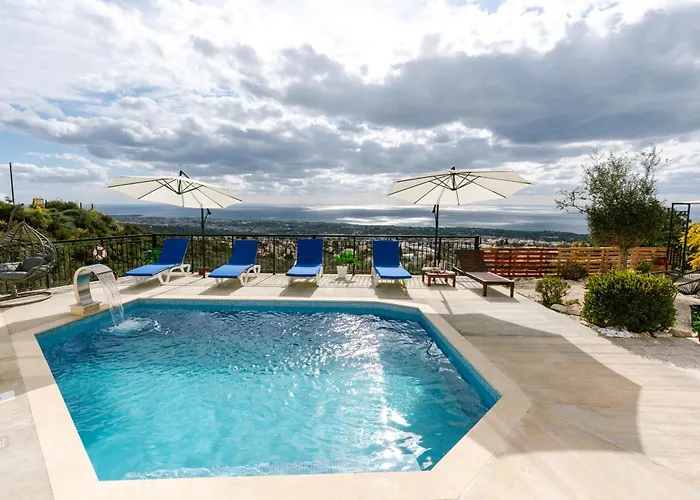 Villa With Sea And Mountain Views, Private Pool, Garden, 3 Bedrooms In Tala
